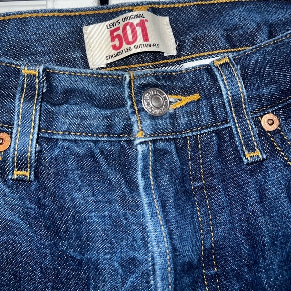 Levi's Original 501 Straight Leg Button Fly Jeans - Dark - Picture 7 of 14